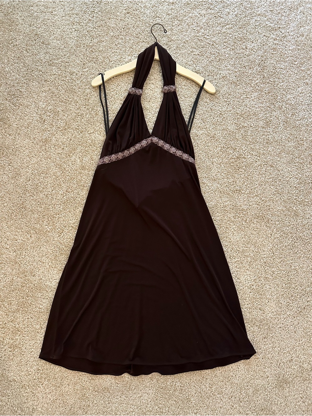 Vintage Y2K Brown V Neck Halter Mini Dress with Tags